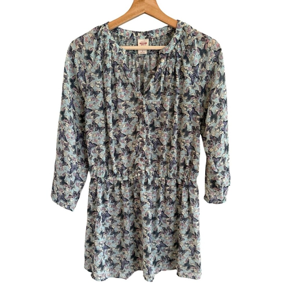 Mossimo Womens Sheer Butterfly Popover Top Size L Boho Cottage Flowy Whimsical